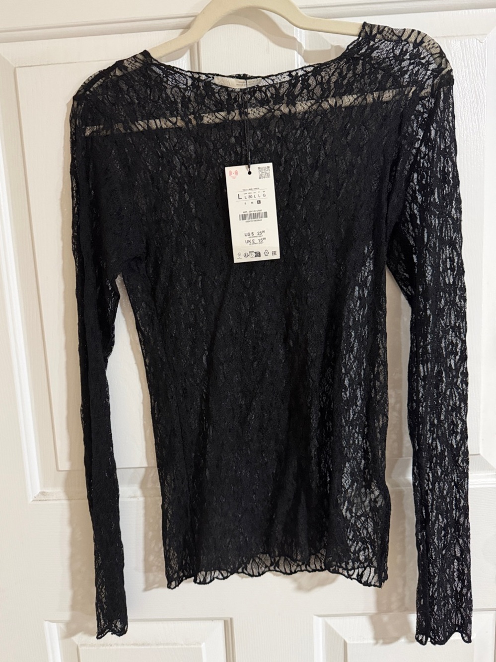 Zara Black Sheer Lace Long-Sleeve Top